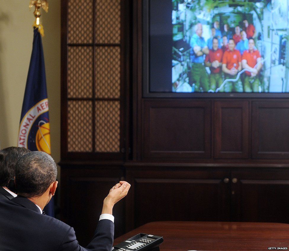 Obama on a video call to the ISS