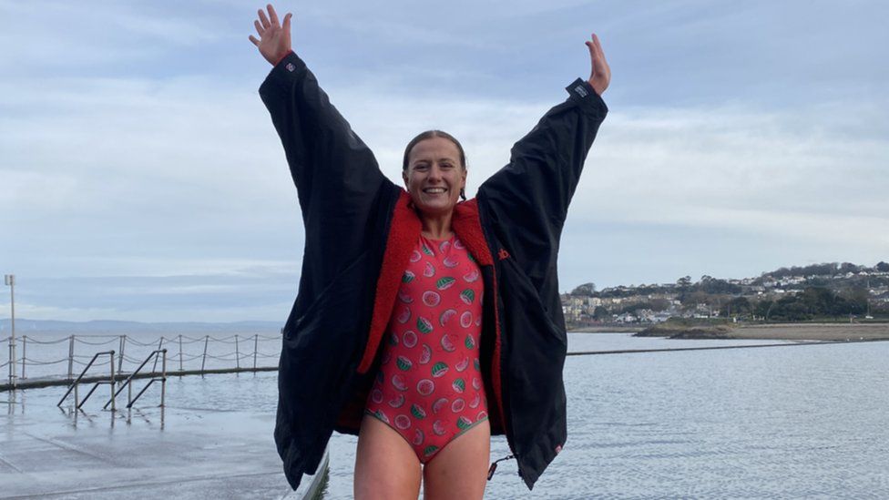 A young women who has been cold water swimming