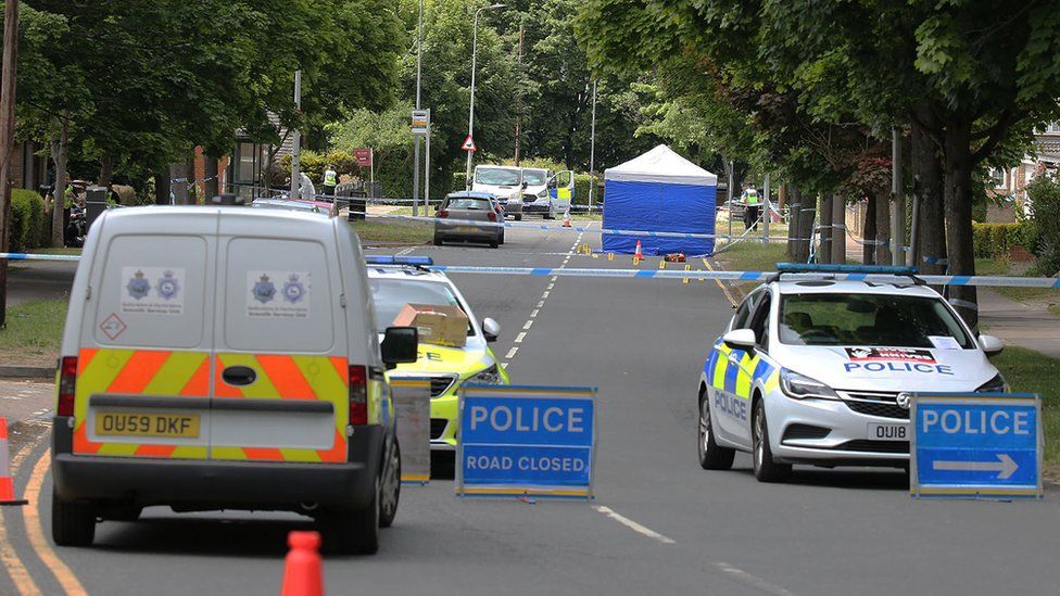 The police scene at Cuttys Lane, Stevenage, Hertfordshire