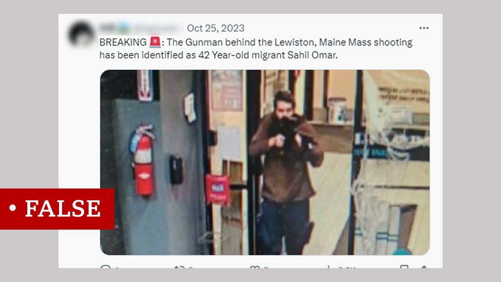 Tweet: "BREAKING: The Gunman behind the Lewiston, Maine Mass shooting has been identified as 42 Year-old migrant Sahil Omar".