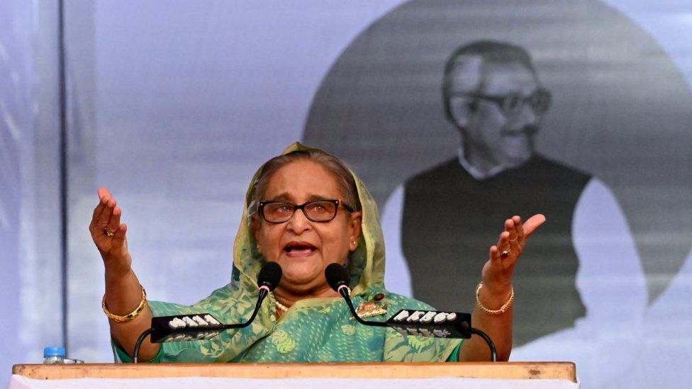 Bangladesh prime minister Hasina Sheikh speaks at a rally