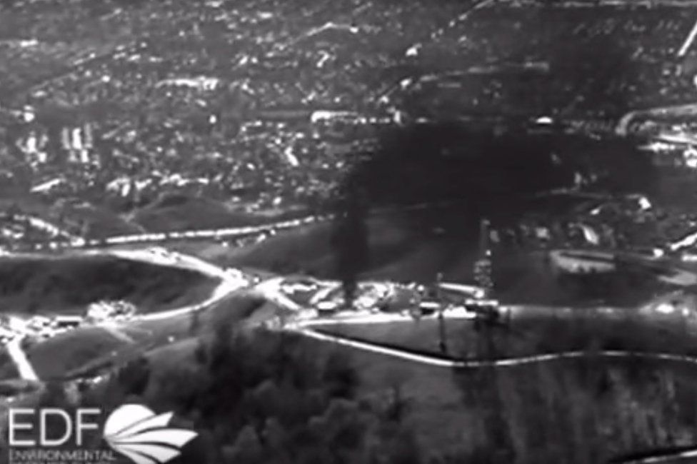 Infrared imagery of the methane leak shows a black cloud coming from the ground