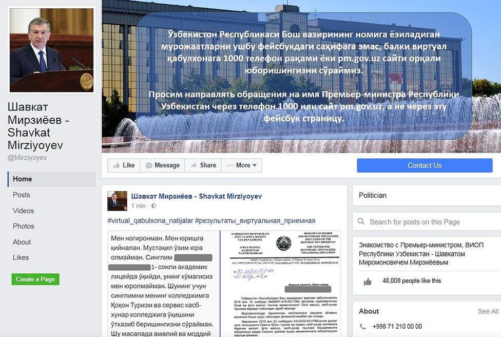 Shavkat Mirziyoyev's Facebook page has more than 53,000 likes
