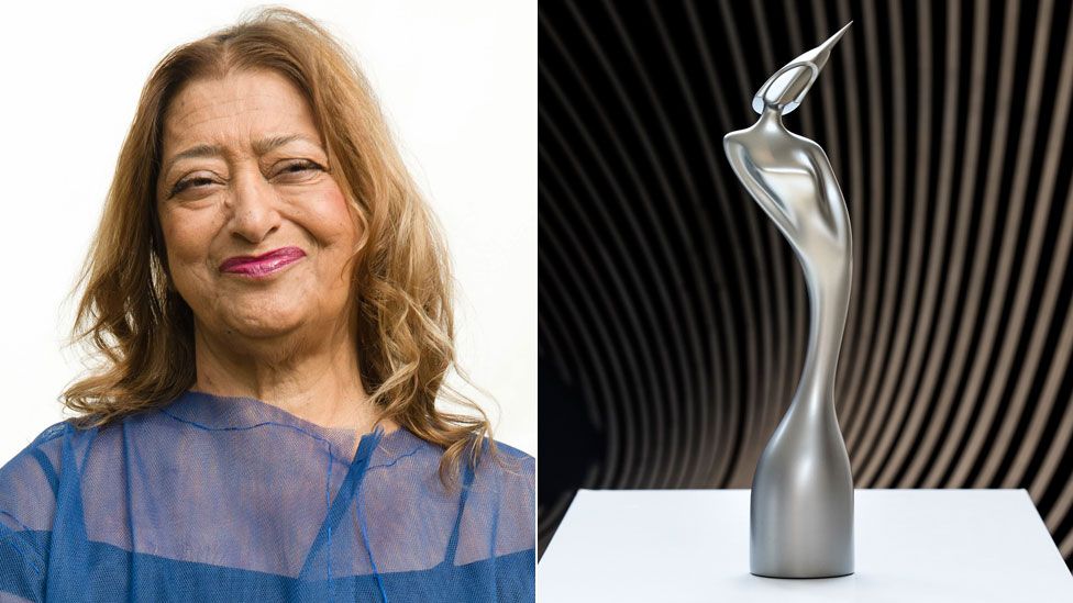 Dame Zaha Hadid and her Brits statuette