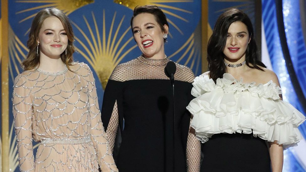 Left-right: Emma Stone, Olivia Colman and Rachel Weisz
