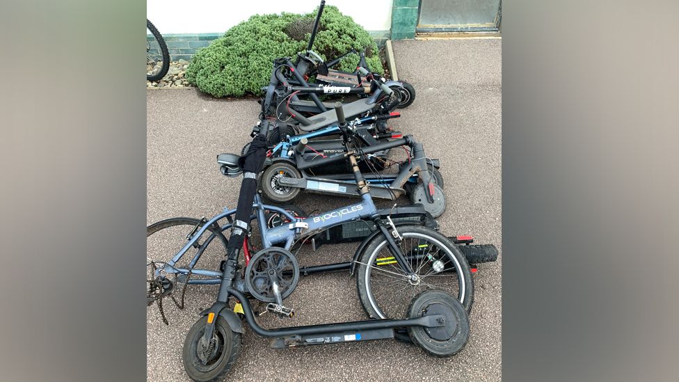 bunch of e scooters