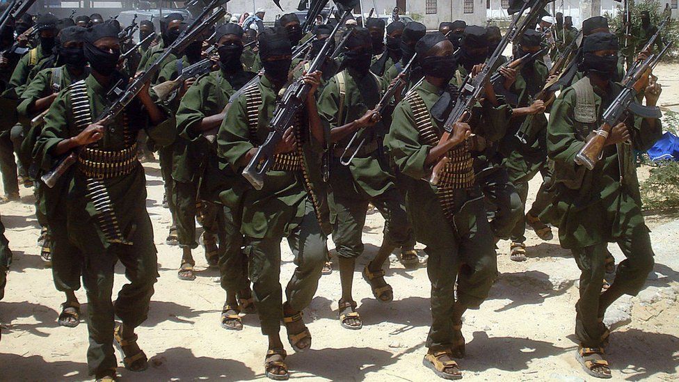 Al-Shabab militants practise drill