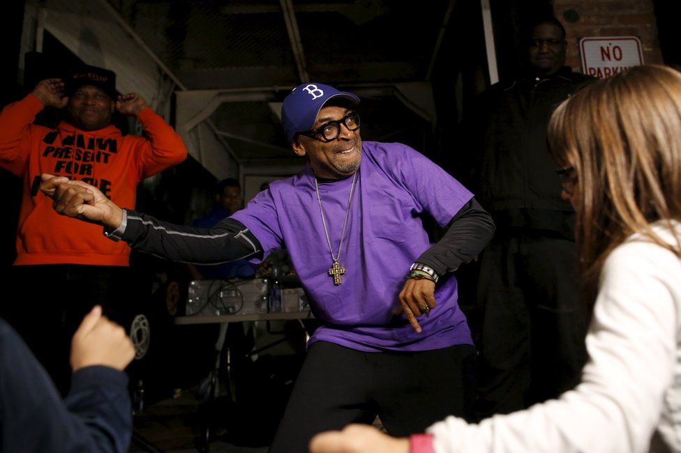 Spike Lee dances in Brooklyn, New York, 21 April