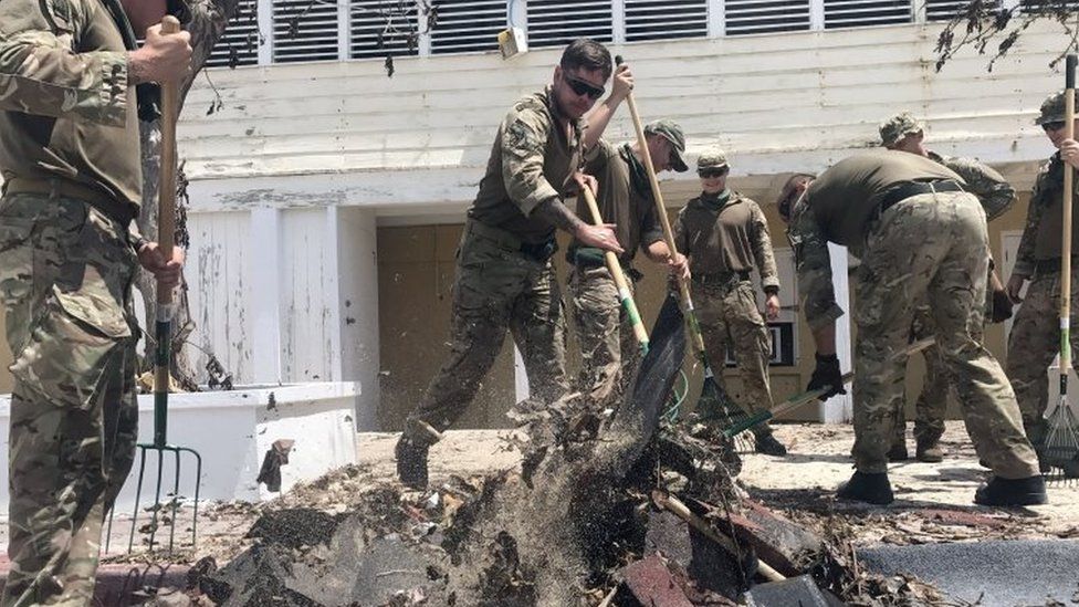 British troops taking part in the clean-up operation on Grand Turk in the Turks and Caicos Islands, after Hurricane Irma