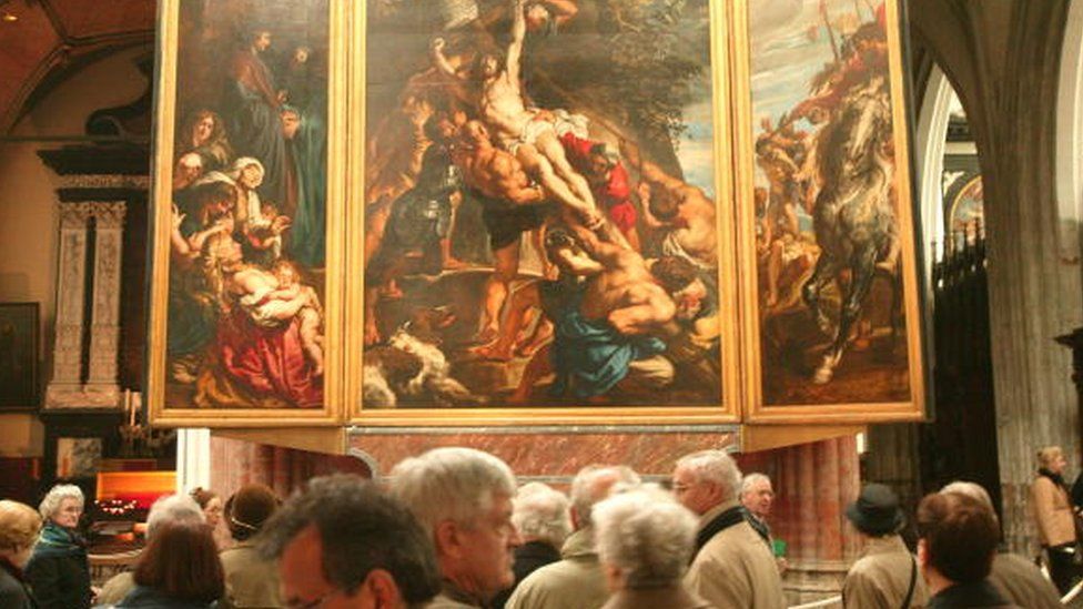 A Rubens painting on display in a Flanders museum