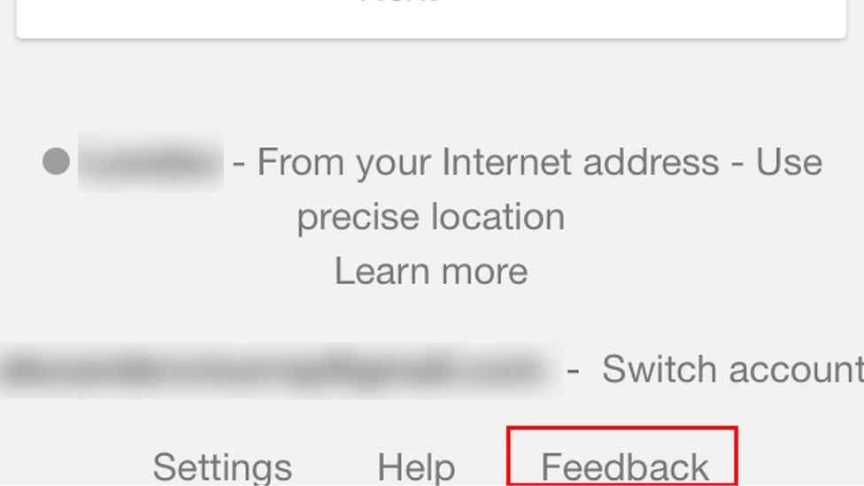 Highlighting feedback button on Google