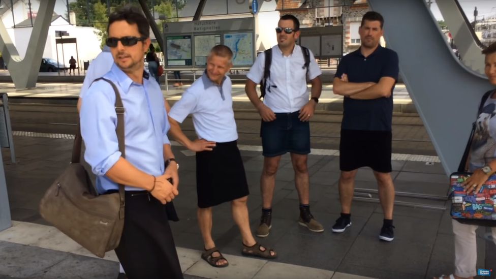 French bus drivers wear skirts in protest