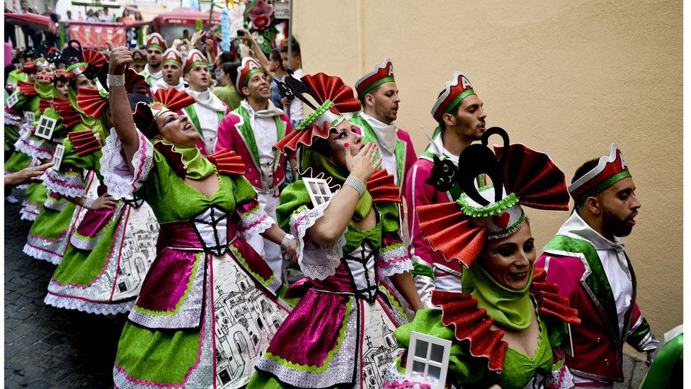 Revellers celebrate the feast of St Anthony, Lisbon's patron saint