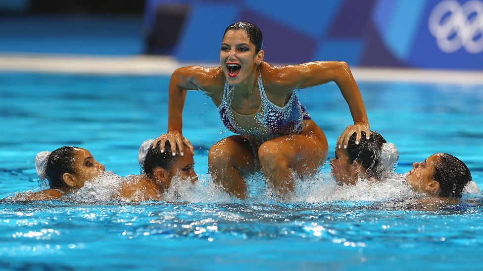 Team Egypt compete in the Artistic Swimming Team Free Routine at the Tokyo Aquatics Centre in Tokyo, Japan - Saturday 7 August 2021