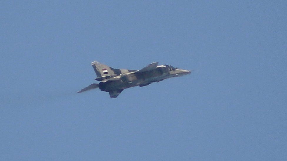 File photo of a Syrian MiG-23, the type identified by Turkey's prime minister. This photo was taken in Ayn Tarma, east of Damascus, on 25 February 2016.