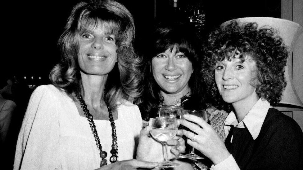 Carla Lane (left) with Polly James (right) and Nerys Hughes of the BBC series The Liver Birds