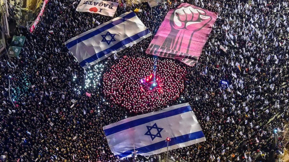 Protests against Israeli government's judicial overhaul, in Tel Aviv