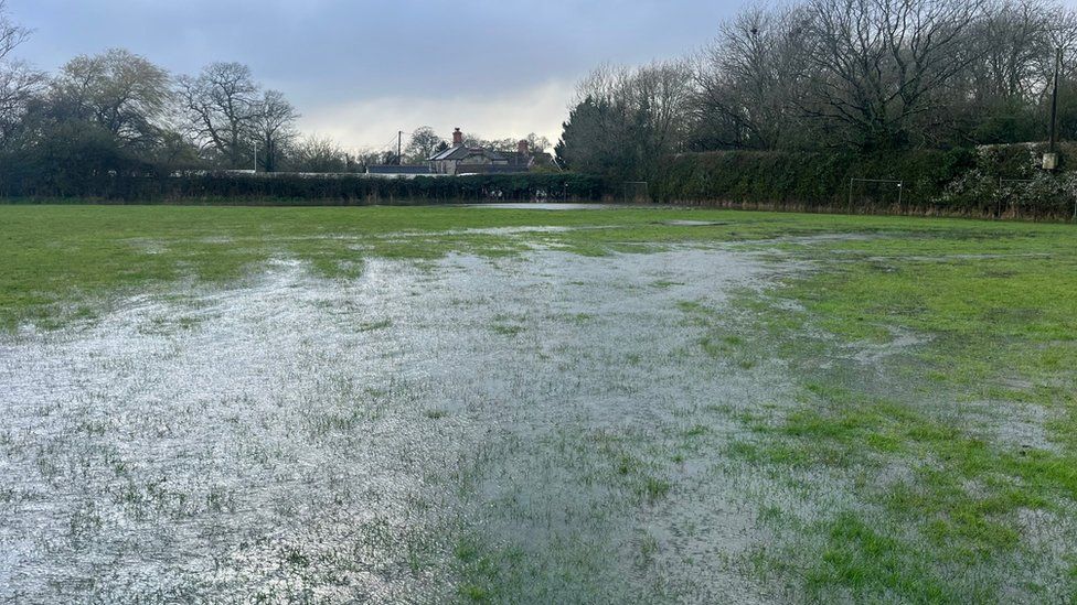 Standing water on a grass field