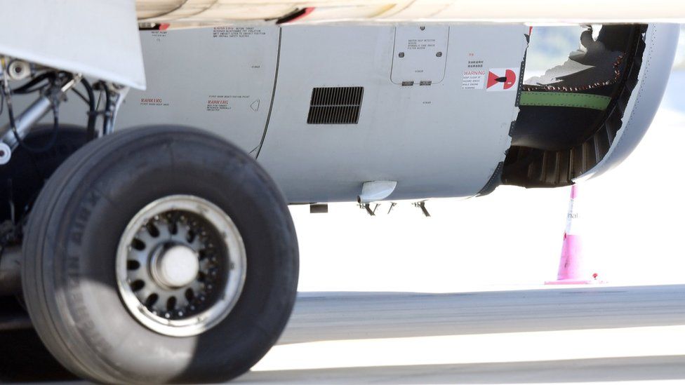 China Eastern Airlines plane with a hole in an engine casing, Sydney airport (12 June)