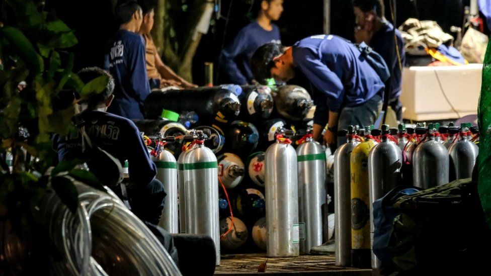 Oxygen tanks pictured outside the site