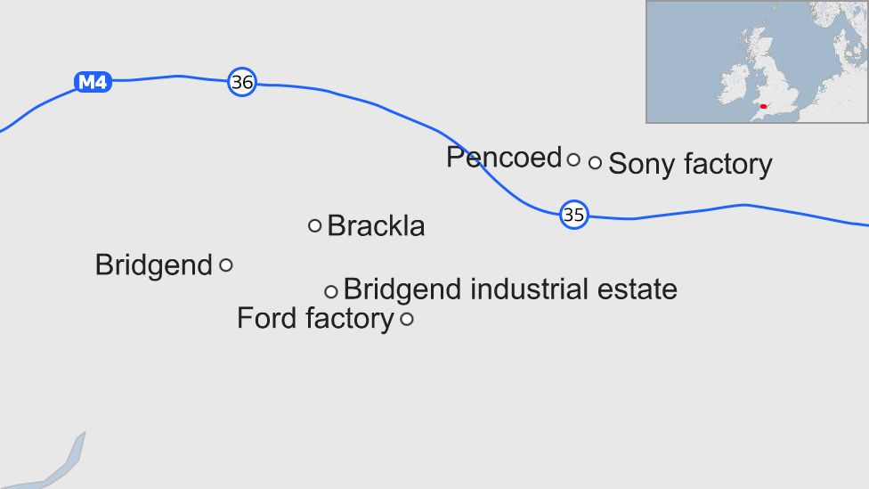 Map of M4 around Bridgend
