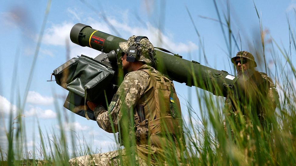 A Ukrainian serviceman of an air defence unit operates a Swedish RBS 70 portable air-defence system during his combat shift, amid Russia's attack on Ukraine, in Kyiv region, Ukraine, on 27 June 2023