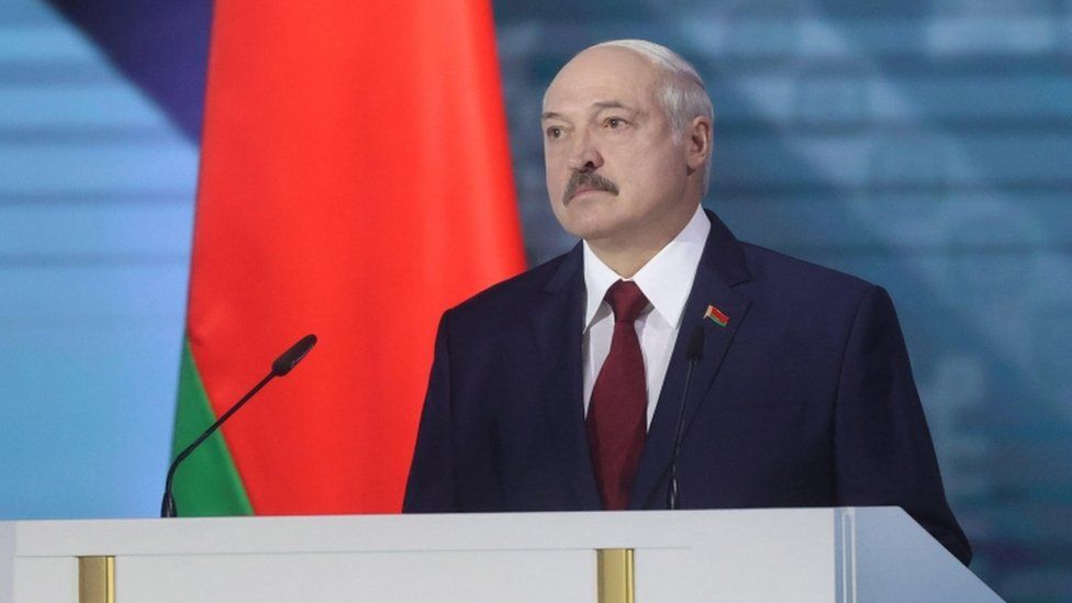 Alexander Lukashenko speaks in a televised address to the nation