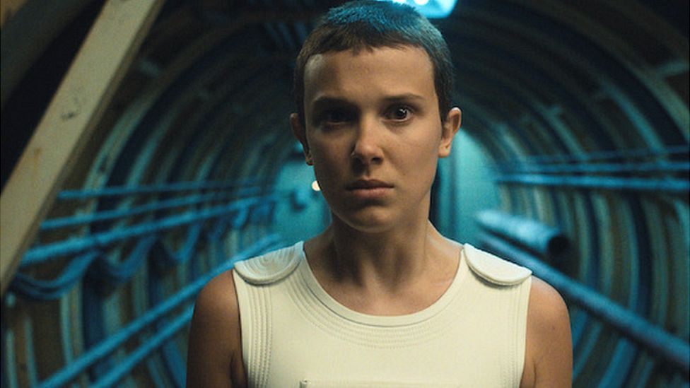 Eleven played by Millie Bobby Brown in Netflix series Stranger Things.