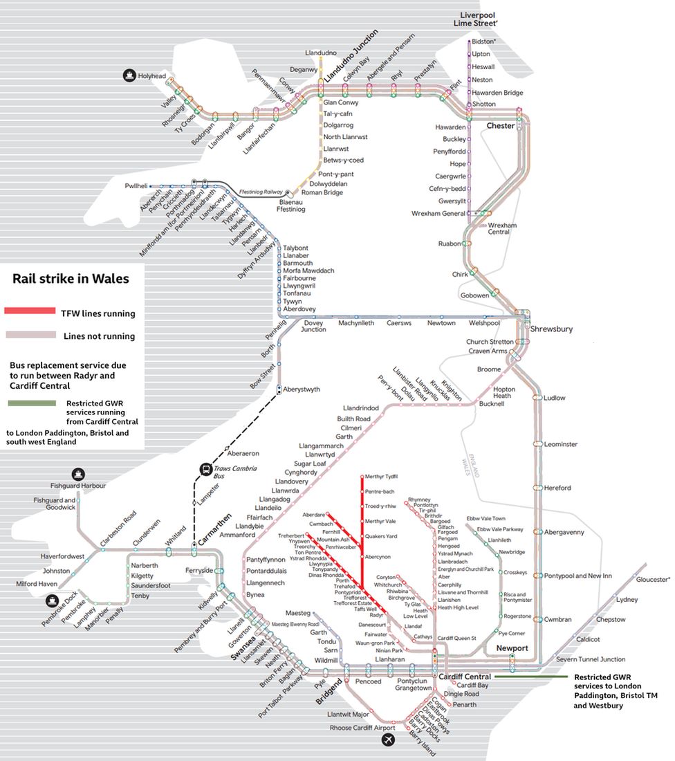 map showing rail lines in Wales
