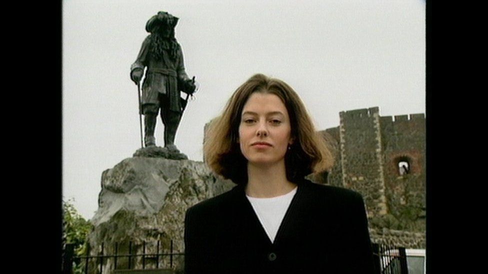 Laura Trevelyan as a young BBC reporter in Carrickfergus