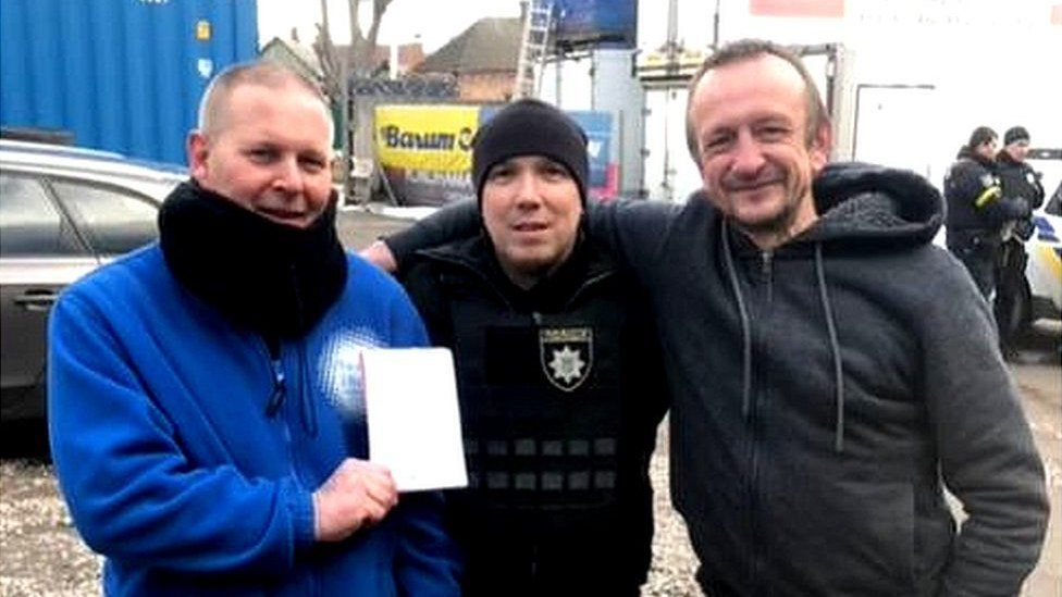Joe, Gary and a Ukrainian police officer