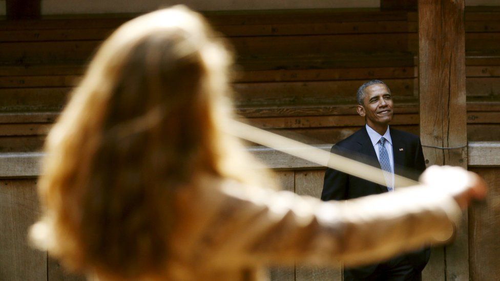 US President Barack Obama at the Shakespeare Globe theatre