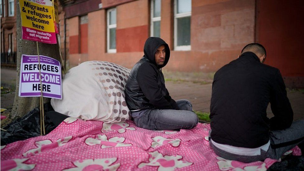 Two Afghan refugees facing eviction went on hunger strike outside the Home Office in Glasgow in August 2018