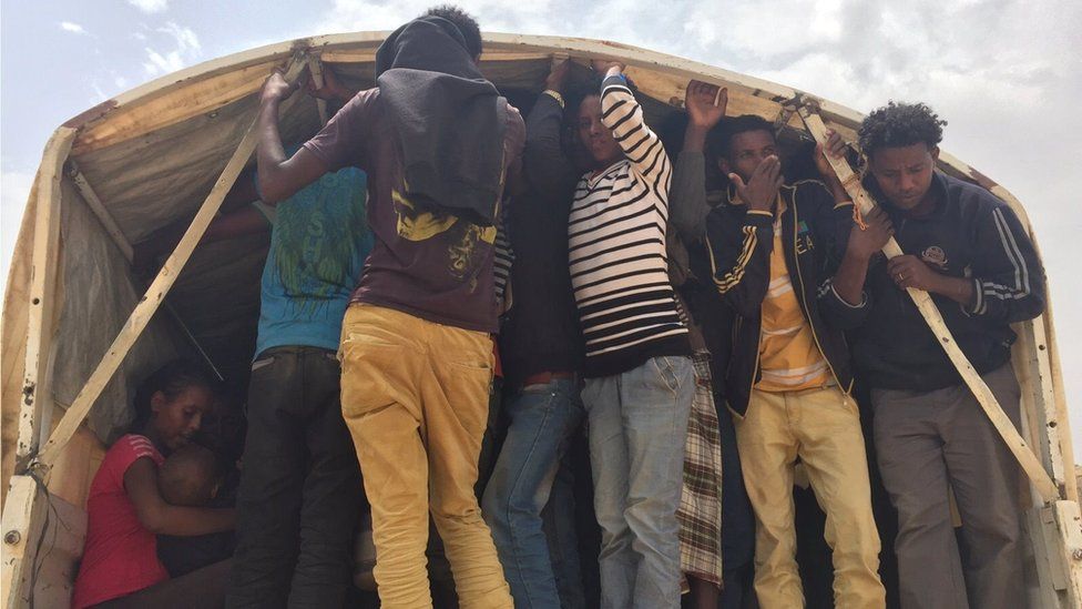 UNHRC truck with Eritrean refugees in Ethiopia