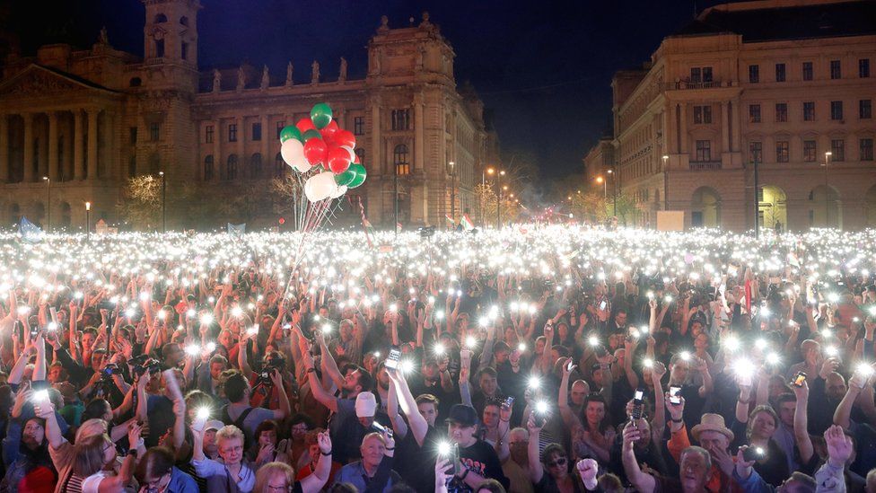 Hungary Tens Of Thousands March In Budapest Anti Orban Demo Bbc News