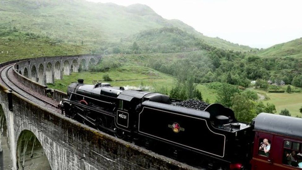 Steam train on the Glenfinnan Viaduct