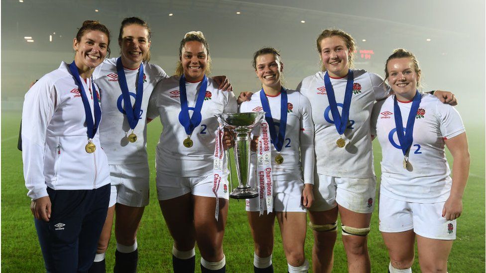 England celebrate with the Six Nations Trophy in November.