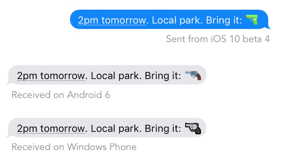 Messages using water pistol and gun emoji