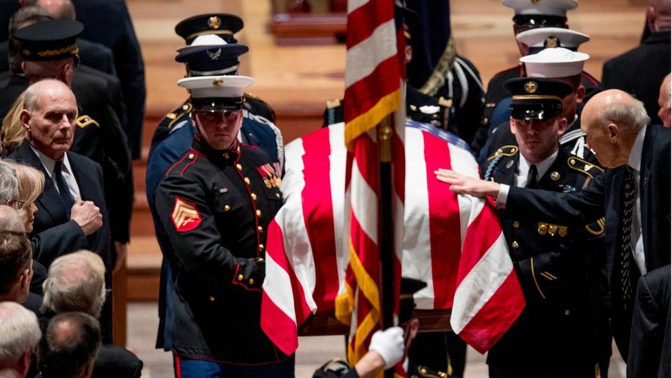 Casket of George HW Bush is carried from the church. 5 Dec 2018