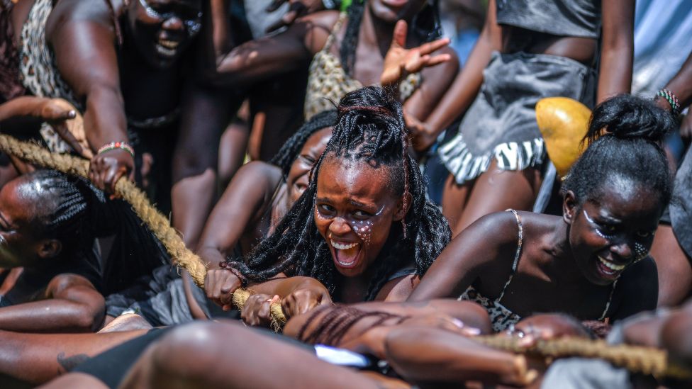 People from the Suba ethnic group playing tug of war at the Rusinga Cultural Festival in Kenya - 23 Dcember 2022