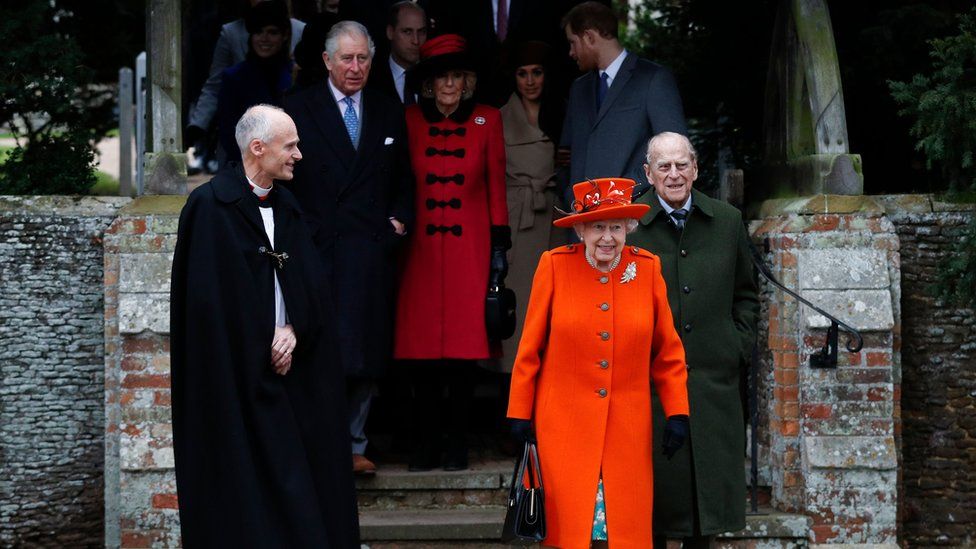 Prince Philip with other members of Royal Family at the Christmas Day church service at Sandringham on 25 December 2017