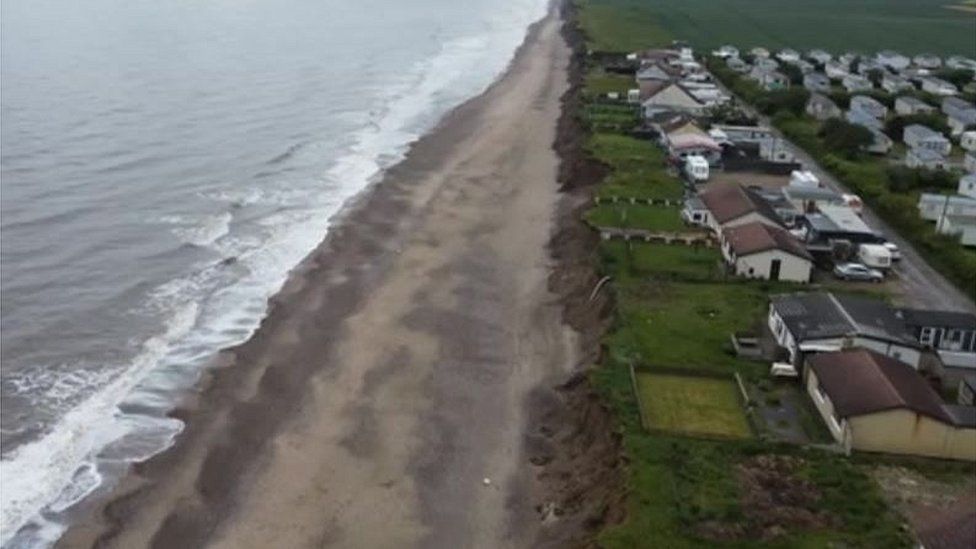 Aerial view of coastal erosion in East Yorkshire
