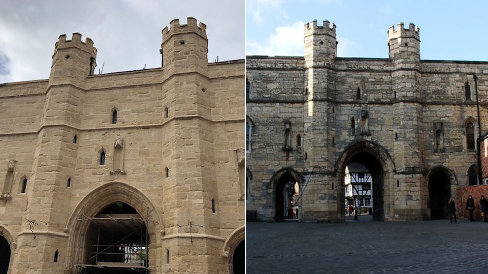 Composite image showing the building before and after the restoration