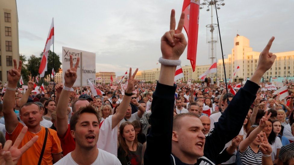 Protesters in Minsk, 18 August 2020