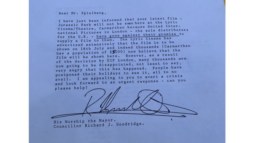 the fax sent by Richard Goodridge to Steven Spielberg