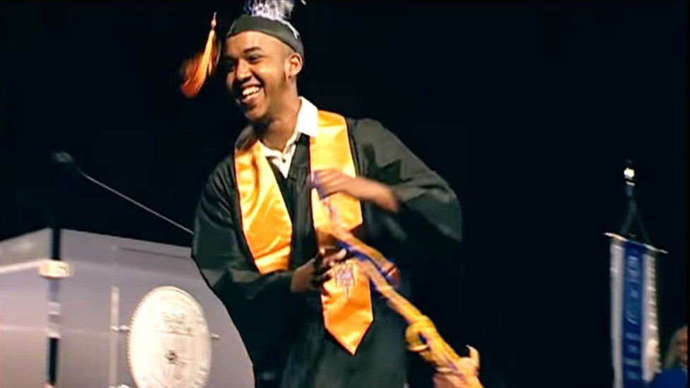 An image from a video taken of the suspect's 2016 graduation from Columbus State Community College