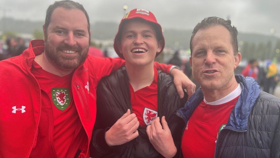 Alex, Owen and Mike celebrate Wales' win