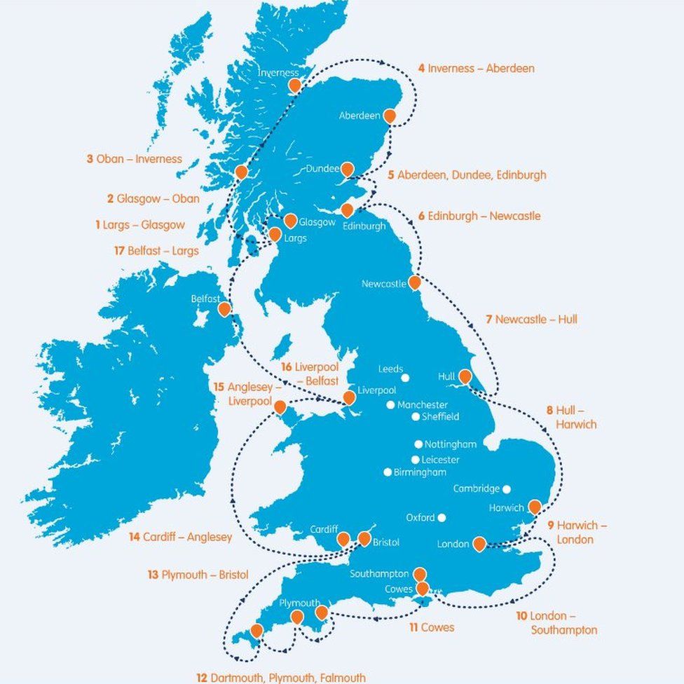 Map of the Round Britain 2017 challenge
