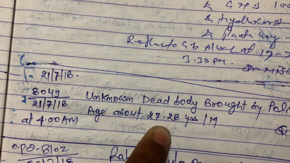 Hospital record of unknown dead body