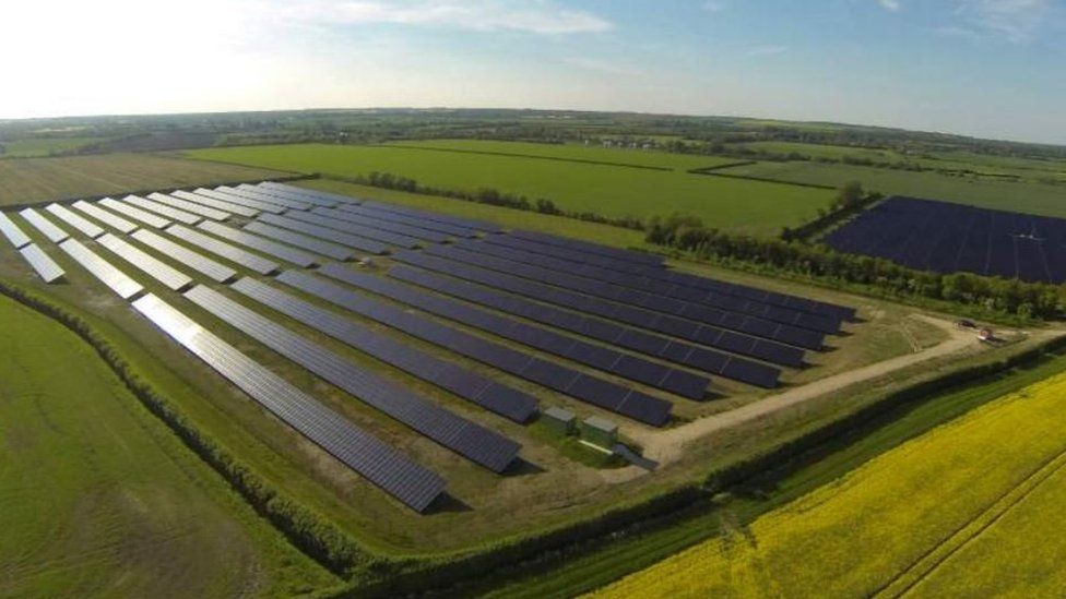 Aerial view of a solar farm